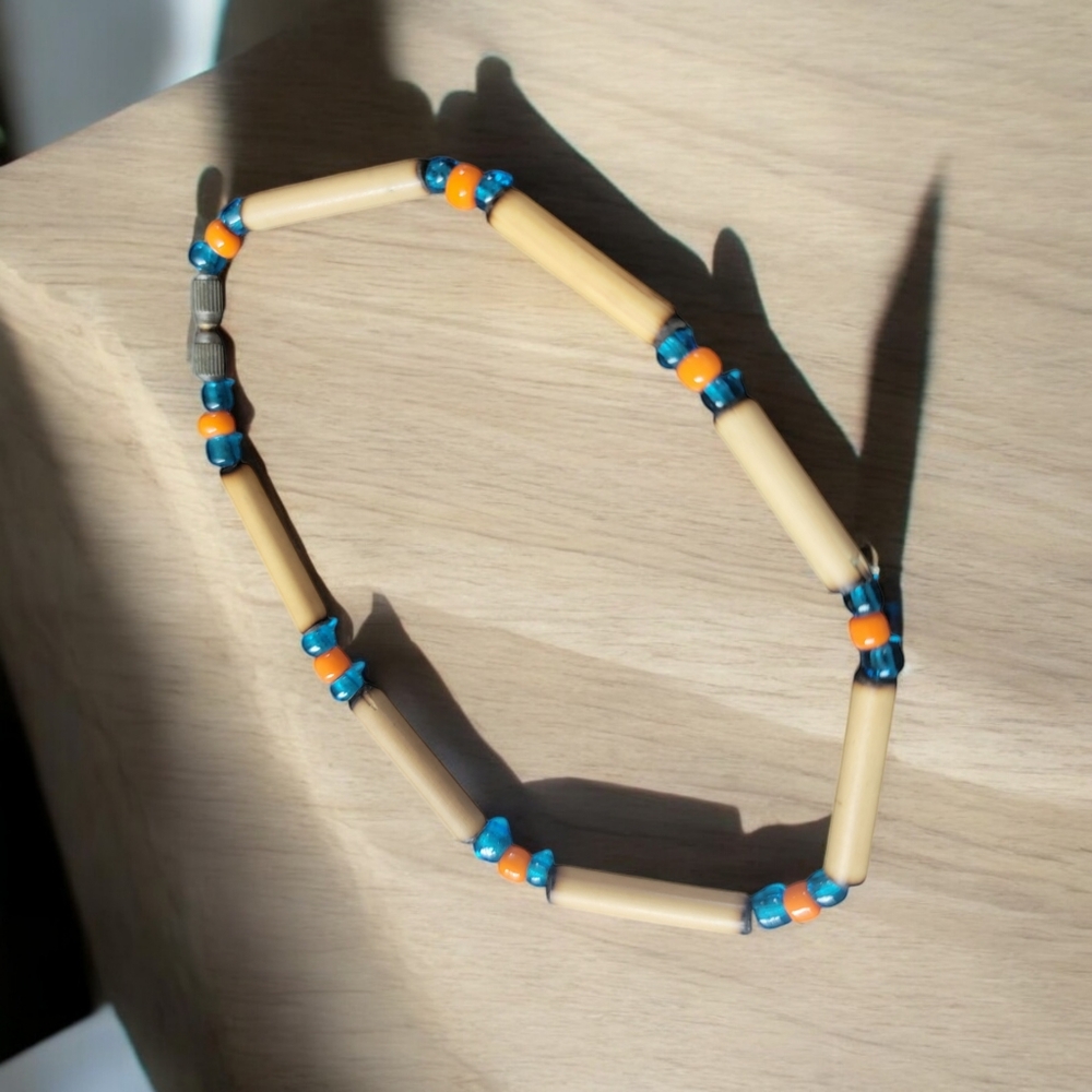 Brown bamboo and Beaded bracelet